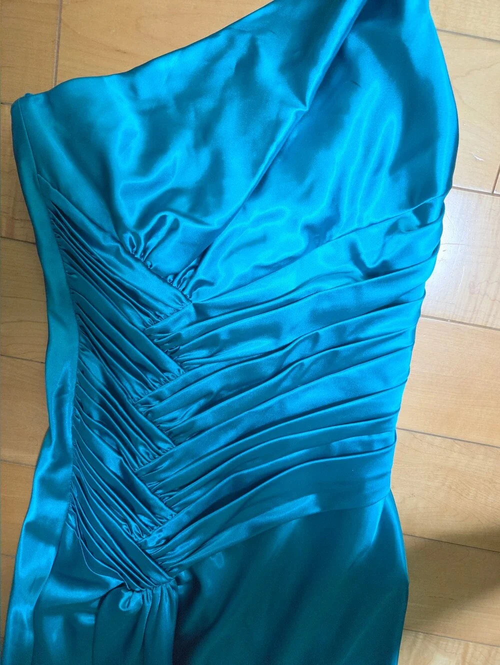Jovani Teal Satin One Shoulder Prom Dress Rhinestone Formal Gown S - Picture 4 of 11